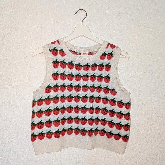 Levi's Tops - Levi’s Strawberry Print Sweater Vest | Cute Cottagecore Knit Top | Size M